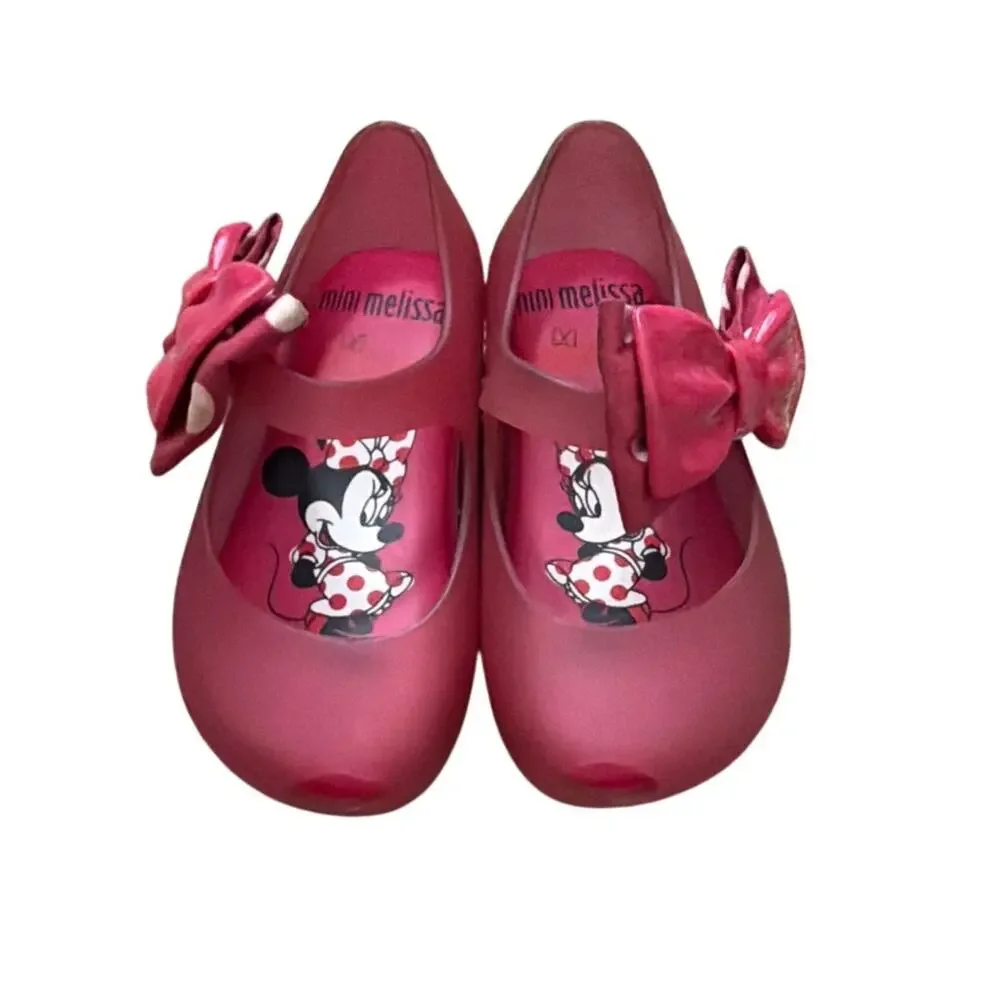 Mini Melissa x Minnie Mouse Jelly Maryjane Shoes Bow Accent Toddler Size 6